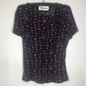 Tatyana | Black and pink blouse with bow detail